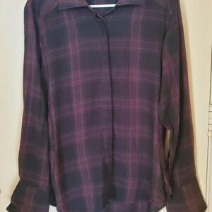Paige Plaid Women's Long Sleeve Shirt Black & Black Cherry Cotton Rayon Small